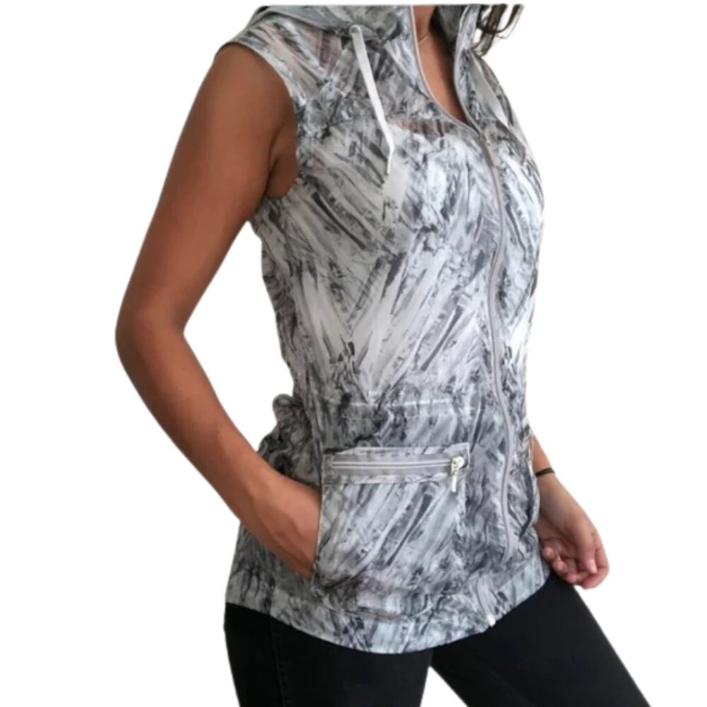 ATHLETA Inspire Hoodie Sheer Vest Cobblestone Jacket S NWOT